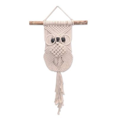 Alternate image for Cotton Macrame Owl with Albesia Wood Accents Steady Owl
