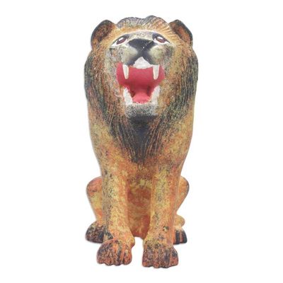 Alternate image for Lion Wood Figurine Hand-carved  Hand-painted in Indonesia Roaring Lion