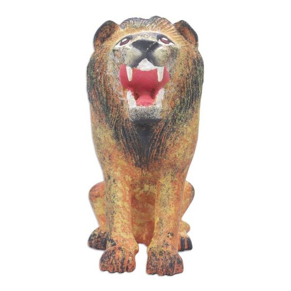 Alternate image for Lion Wood Figurine Hand-carved Hand-painted in Indonesia Roaring Lion