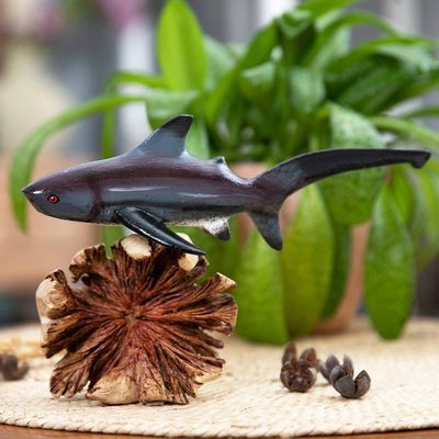 Alternate image for Natural Benalu and Jempinis Wood Pondicherry Shark Sculpture Shark Soul