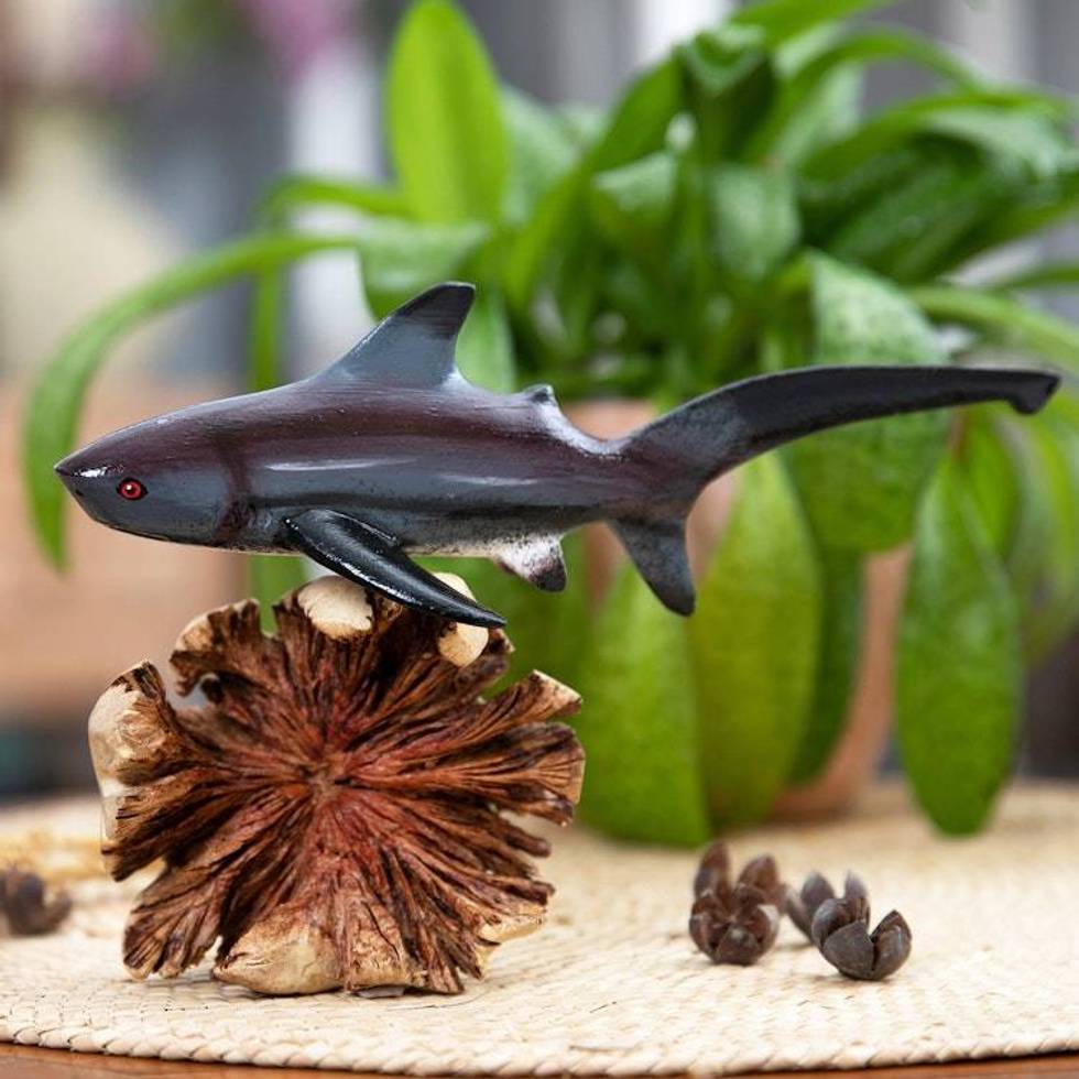 Natural Benalu and Jempinis Wood Pondicherry Shark Sculpture 'Shark Soul'