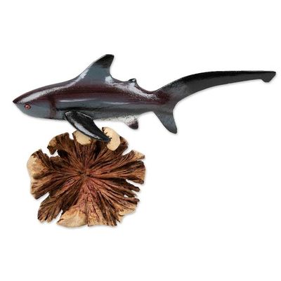 Alternate image for Natural Benalu and Jempinis Wood Pondicherry Shark Sculpture Shark Soul