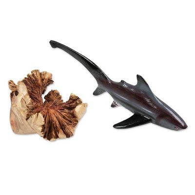 Alternate image for Natural Benalu and Jempinis Wood Pondicherry Shark Sculpture Shark Soul