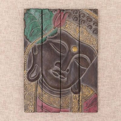 Primary image for Four Panel Wood Wall Panel Buddha in Brown Buddha Visage in Brown