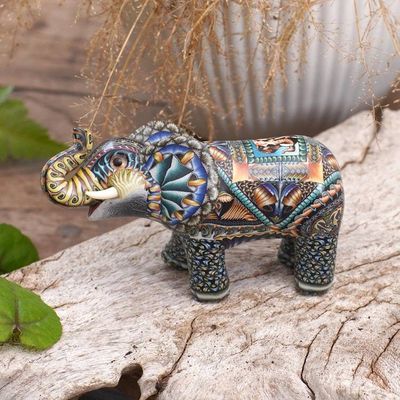 Alternate image for Handcrafted Polymer Clay Elephant Sculpture from Bali Vibrant Baby Elephant