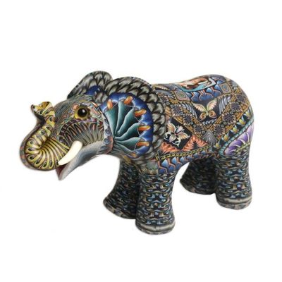 Alternate image for Handcrafted Polymer Clay Elephant Sculpture from Bali Vibrant Baby Elephant