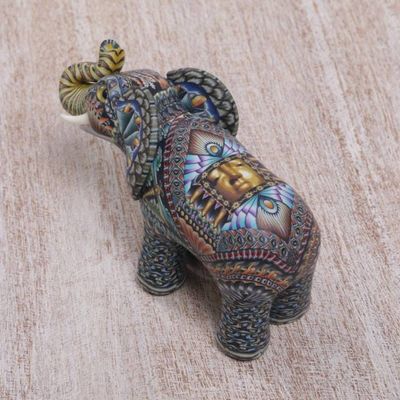 Alternate image for Handcrafted Polymer Clay Elephant Sculpture from Bali Vibrant Baby Elephant