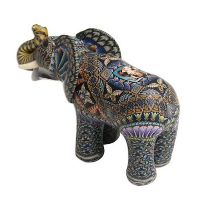 Alternate image for Handcrafted Polymer Clay Elephant Sculpture from Bali Vibrant Baby Elephant