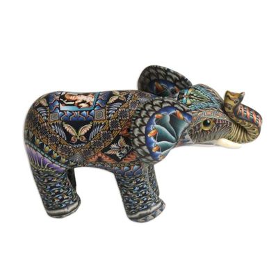 Alternate image for Handcrafted Polymer Clay Elephant Sculpture from Bali Vibrant Baby Elephant