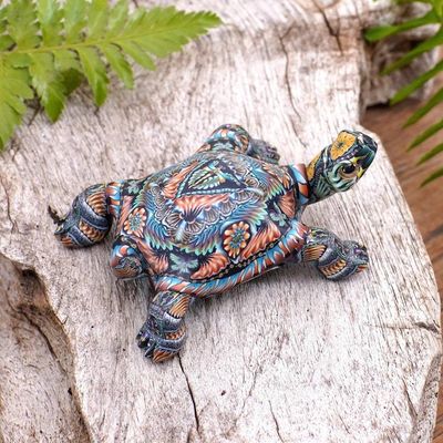 Primary image for Colorful Polymer Clay Tortoise Sculpture 3 inch from Bali Decorative Tortoise