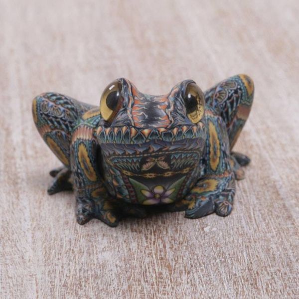 Alternate image for Colorful Polymer Clay Frog Sculpture 2.8 Inch from Bali Decorative Frog