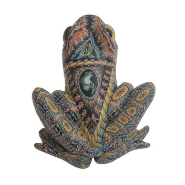 Alternate image for Colorful Polymer Clay Frog Sculpture 2.8 Inch from Bali Decorative Frog