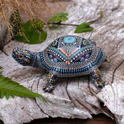 Primary image for Colorful Polymer Clay Tortoise Sculpture 4.5 Inch Decorative Tortoise