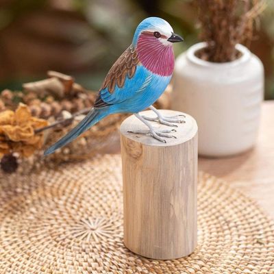 Primary image for Hand-Carved and Hand-Painted Teak  Suar Wood Bird Statuette The Eastern Bluebird