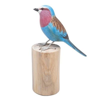 Alternate image for Hand-Carved and Hand-Painted Teak  Suar Wood Bird Statuette The Eastern Bluebird