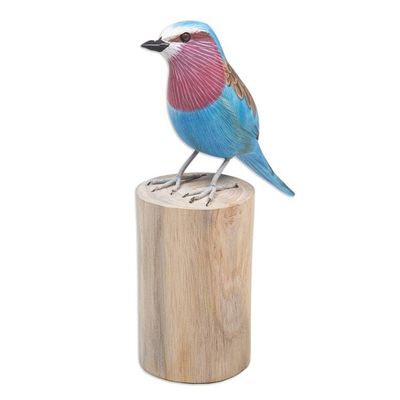 Alternate image for Hand-Carved and Hand-Painted Teak  Suar Wood Bird Statuette The Eastern Bluebird