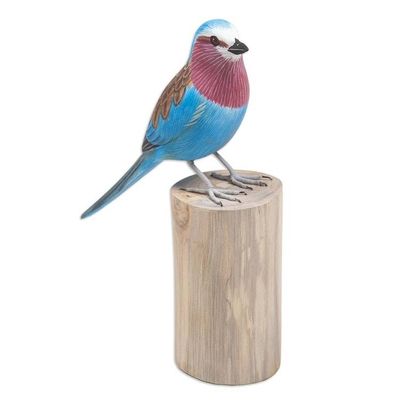 Alternate image for Hand-Carved and Hand-Painted Teak  Suar Wood Bird Statuette The Eastern Bluebird
