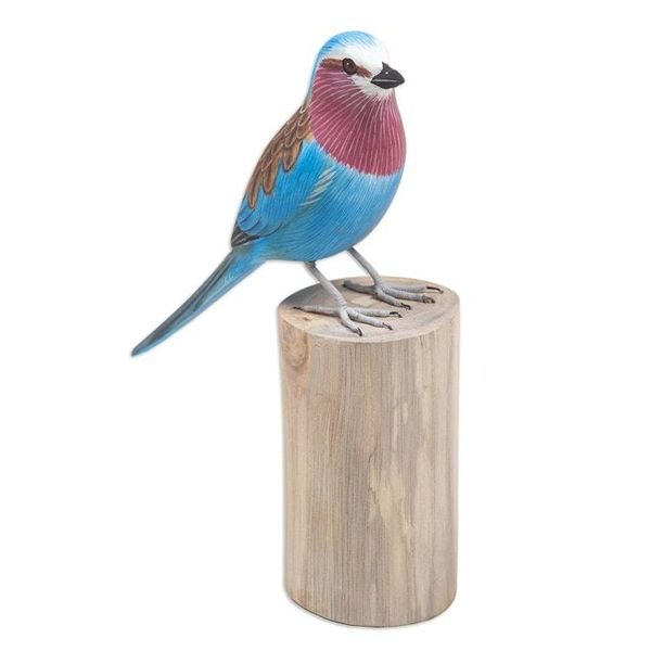 Alternate image for Hand-Carved and Hand-Painted Teak Suar Wood Bird Statuette The Eastern Bluebird