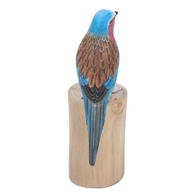 Alternate image for Hand-Carved and Hand-Painted Teak  Suar Wood Bird Statuette The Eastern Bluebird