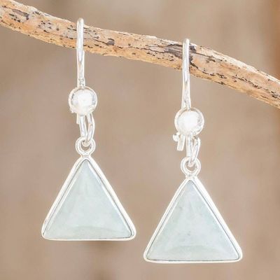 Alternate image for Triangular Apple Green Jade Dangle Earrings from Guatemala Apple Green Triangle of Life