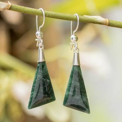 Primary image for Geometric Silver Dangle Earrings with Dark Green Jade Green Geometric Flair