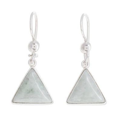 Alternate image for Triangular Apple Green Jade Dangle Earrings from Guatemala Apple Green Triangle of Life
