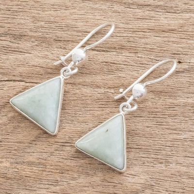 Alternate image for Triangular Apple Green Jade Dangle Earrings from Guatemala Apple Green Triangle of Life