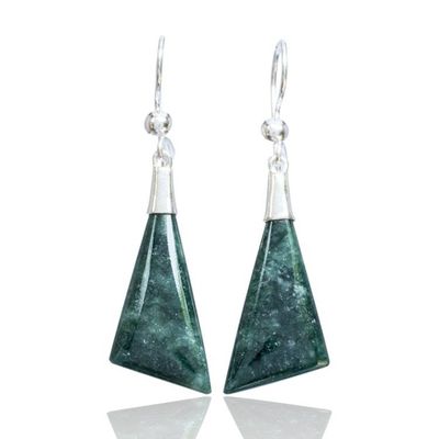 Alternate image for Geometric Silver Dangle Earrings with Dark Green Jade Green Geometric Flair
