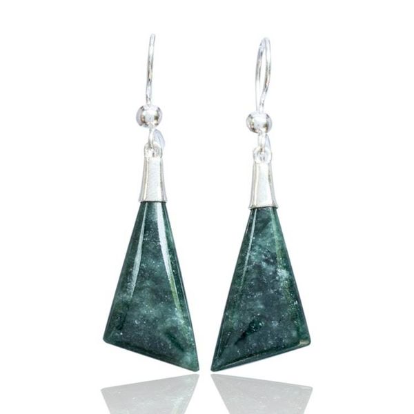 Alternate image for Geometric Silver Dangle Earrings with Dark Green Jade Green Geometric Flair