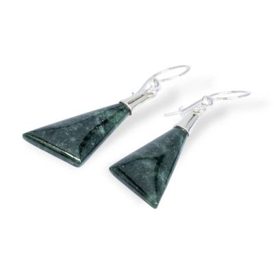 Alternate image for Geometric Silver Dangle Earrings with Dark Green Jade Green Geometric Flair
