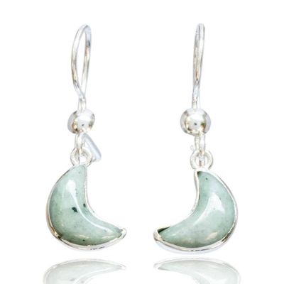 Alternate image for Apple Green Jade Silver Earrings with Crescent Moon Motif Moonlight Gleam