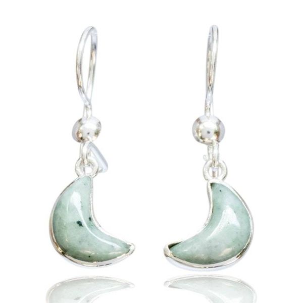 Alternate image for Apple Green Jade Silver Earrings with Crescent Moon Motif Moonlight Gleam