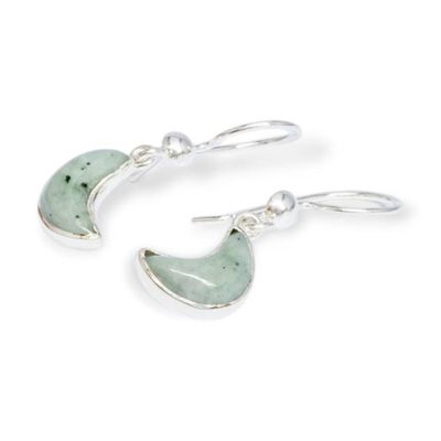 Alternate image for Apple Green Jade Silver Earrings with Crescent Moon Motif Moonlight Gleam