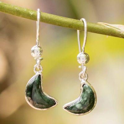 Primary image for Silver Dangle Earrings with Crescent Moon-Shaped Jade Stones Green Moonlight Gleam
