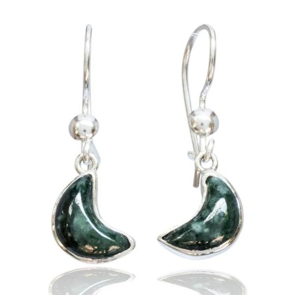 Alternate image for Silver Dangle Earrings with Crescent Moon-Shaped Jade Stones Green Moonlight Gleam