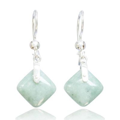 Alternate image for Geometric Apple Green Jade Sterling Silver Dangle Earrings Remarkable Rhombus