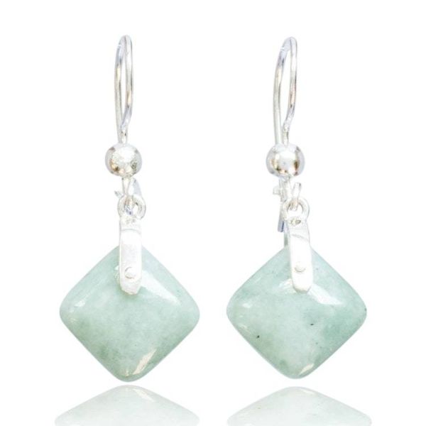 Alternate image for Geometric Apple Green Jade Sterling Silver Dangle Earrings Remarkable Rhombus