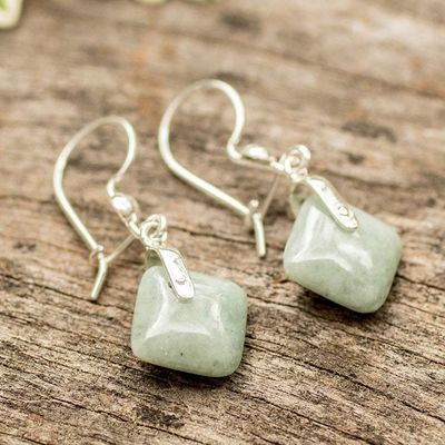 Alternate image for Geometric Apple Green Jade Sterling Silver Dangle Earrings Remarkable Rhombus