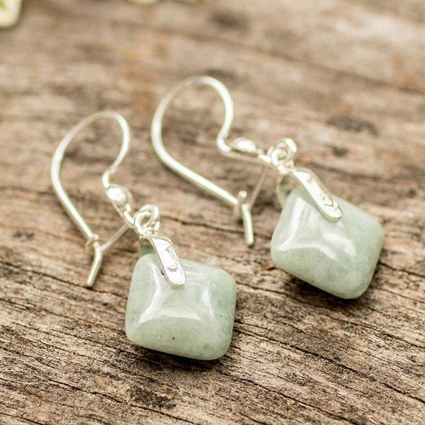 Alternate image for Geometric Apple Green Jade Sterling Silver Dangle Earrings Remarkable Rhombus