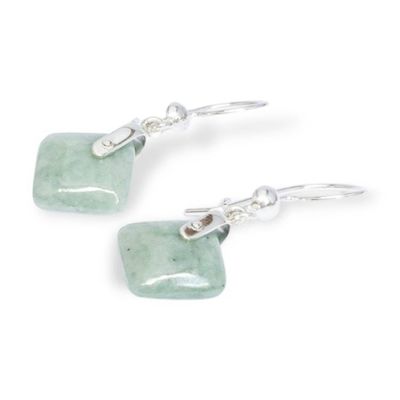 Alternate image for Geometric Apple Green Jade Sterling Silver Dangle Earrings Remarkable Rhombus