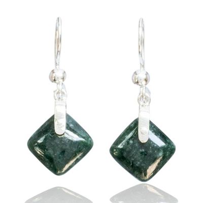 Alternate image for Rhombus-Themed Silver Dangle Earrings with Guatemalan Jade Green Remarkable Rhombus