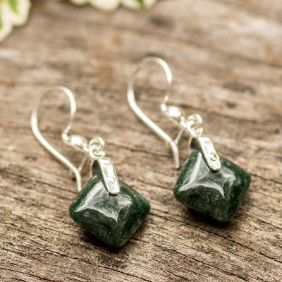 Alternate image for Rhombus-Themed Silver Dangle Earrings with Guatemalan Jade Green Remarkable Rhombus