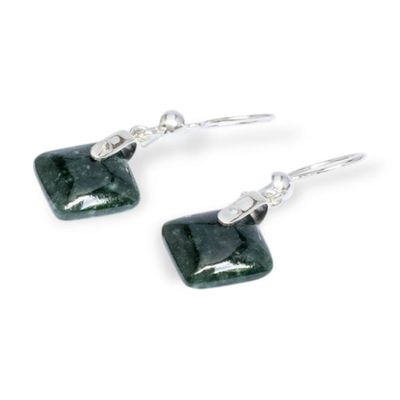 Alternate image for Rhombus-Themed Silver Dangle Earrings with Guatemalan Jade Green Remarkable Rhombus