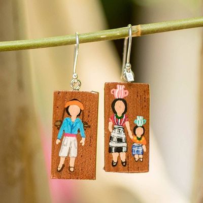 Alternate image for Guatemalan Family-Themed Hand-Painted Wood Dangle Earrings Patzun Family