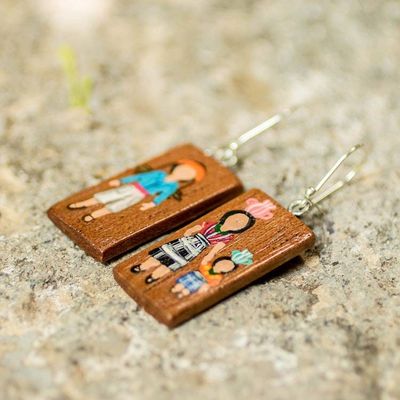 Alternate image for Guatemalan Family-Themed Hand-Painted Wood Dangle Earrings Patzun Family