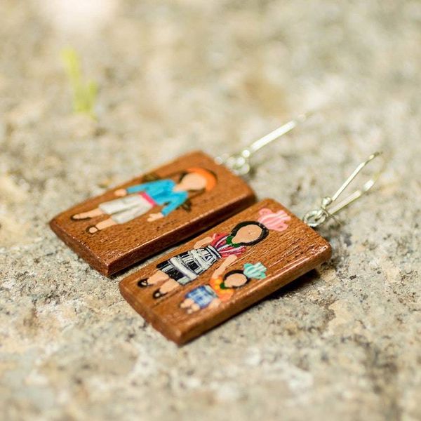 Alternate image for Guatemalan Family-Themed Hand-Painted Wood Dangle Earrings Patzun Family