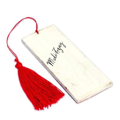 Alternate image for Hand-Painted Cedarwood Bookmark of Smiling Guatemalan Woman Patzun Ceremonial Huipil