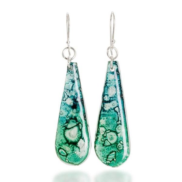 Alternate image for Eco-Friendly Recycled CD Dangle Earrings with Abstract Motif Divine Drop