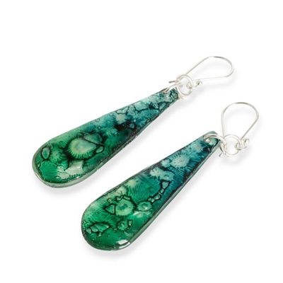 Alternate image for Eco-Friendly Recycled CD Dangle Earrings with Abstract Motif Divine Drop