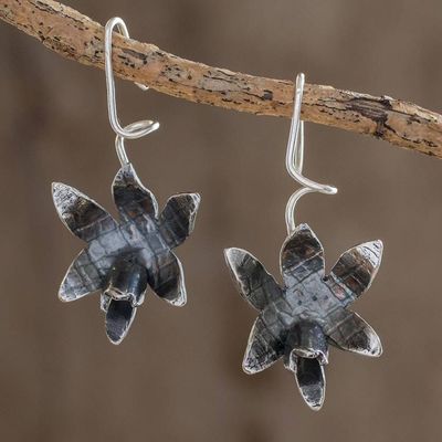 Primary image for Oxidized Sterling Silver Orchid Drop Earrings Fascinating Dark Orchids